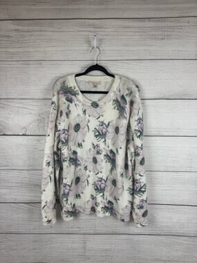 Philosophy Plus Size Cream & Purple Knit Floral Soft Crew Neck Sweater Size 3X